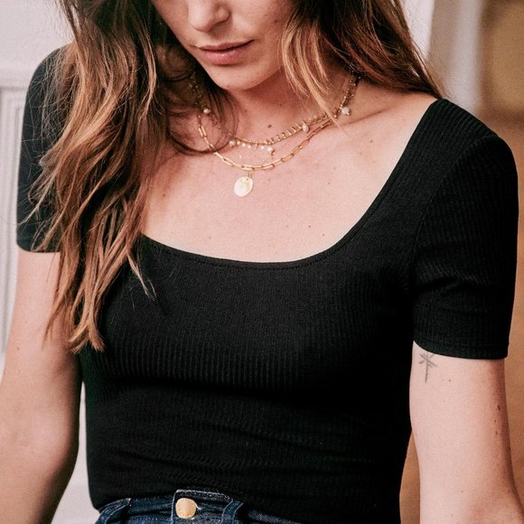 Sezane Coline Bodysuit Sz M in Black - Picture 2 of 5